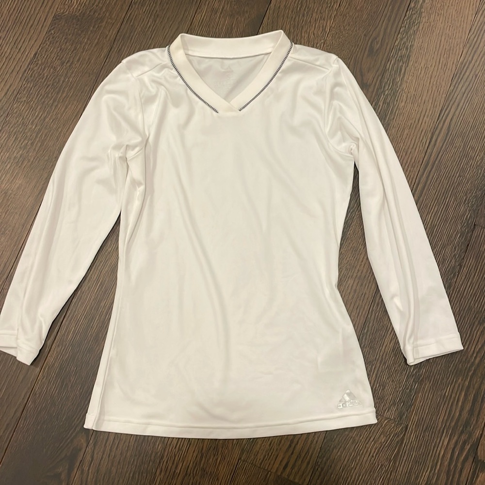 Adidas Climalite 3/4 sleeve white v-neck tee
